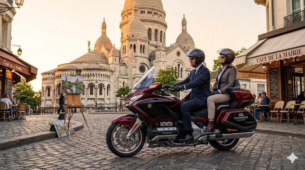 Grand Tour Paris en moto — Honda Gold Wing devant le Sacré-Cœur à Montmartre